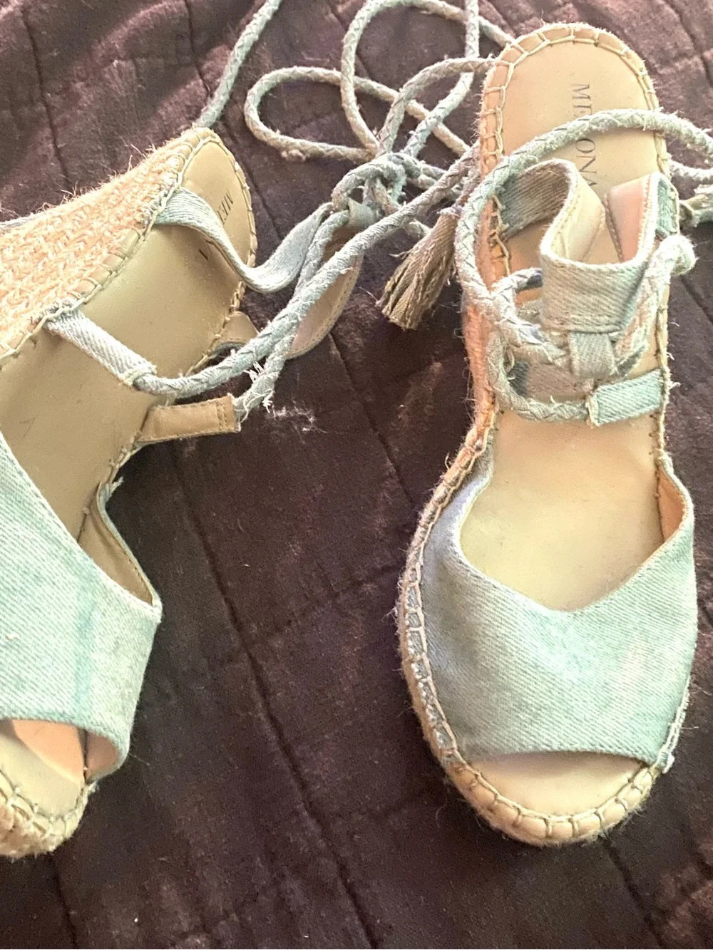 Merona Light Green Espadrille Wedge Sandals with Ankle Wrap